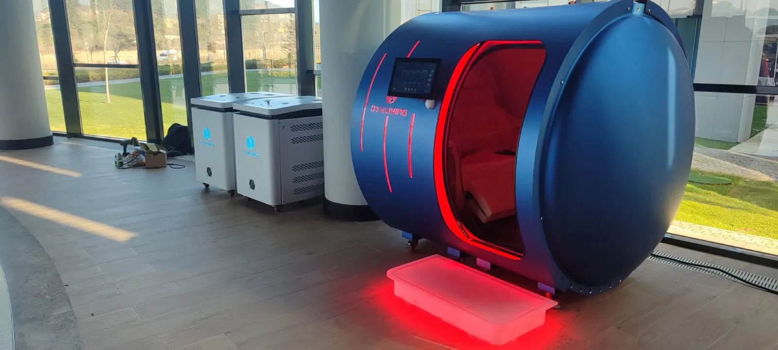 Commissioned Oxyliving chamber glowing and ready for sessions