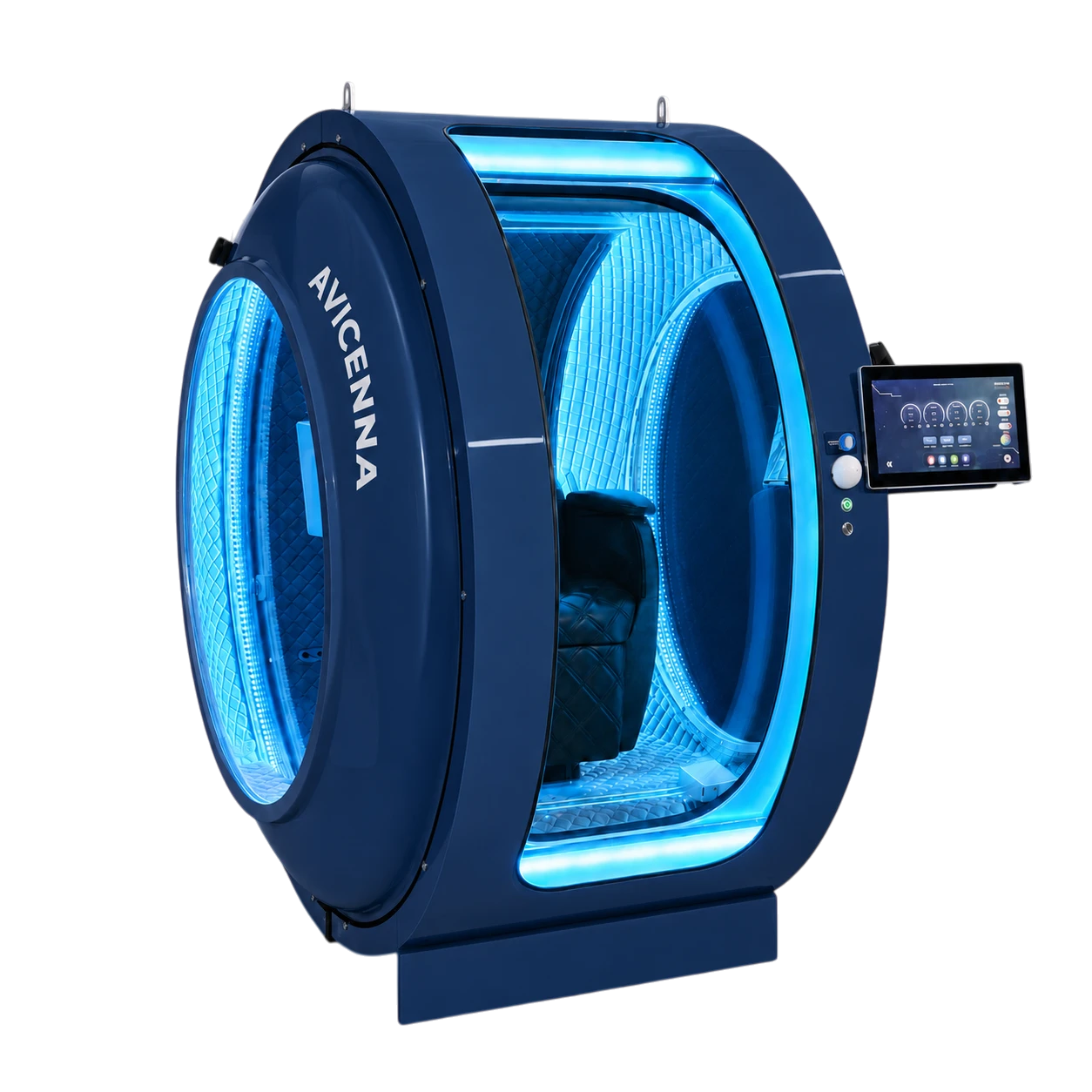 Avicenna oxygen chamber by Oxyliving in Sapphire Blue — seated single-person model