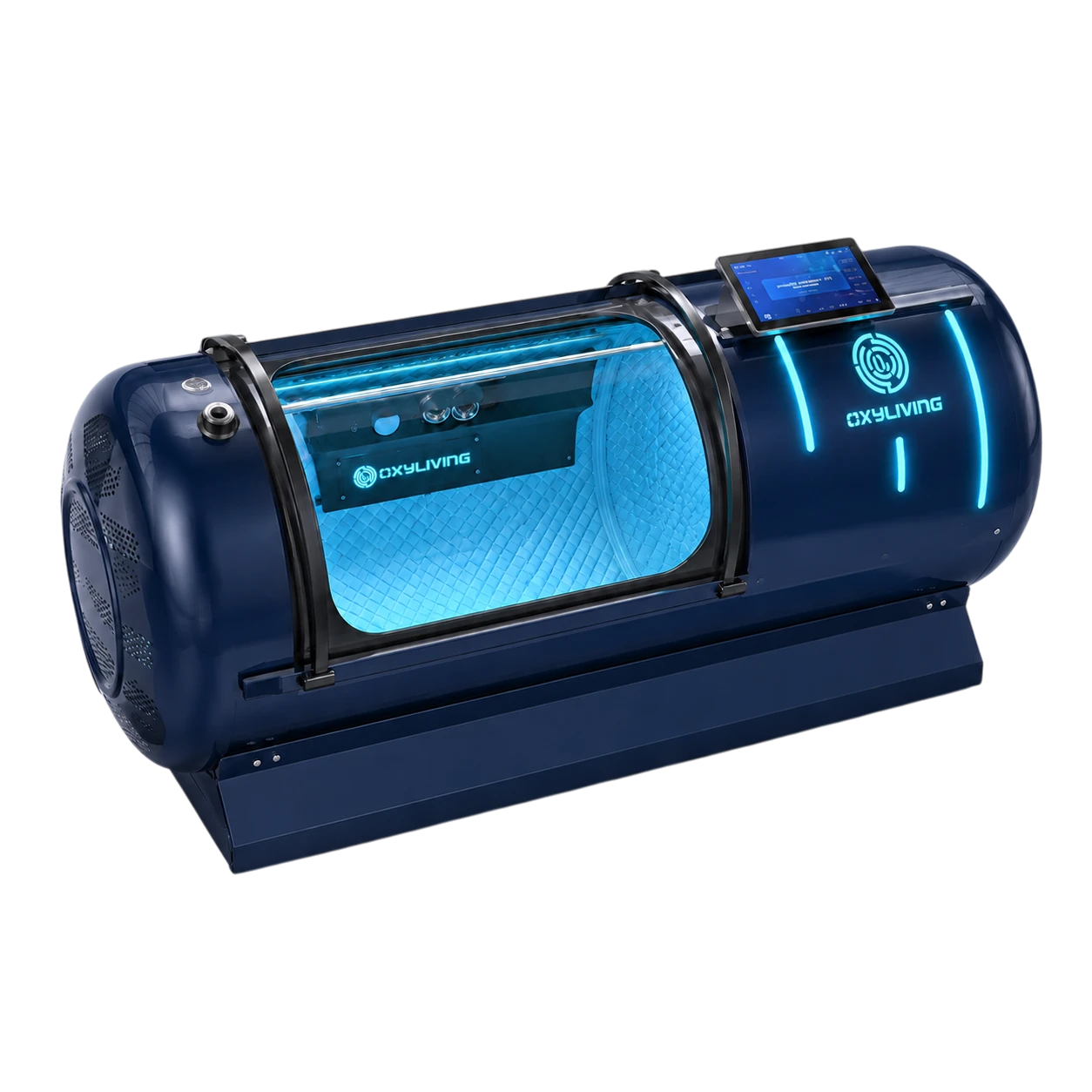 Cezeri oxygen chamber by Oxyliving in Sapphire Blue — single-person lie-down capsule