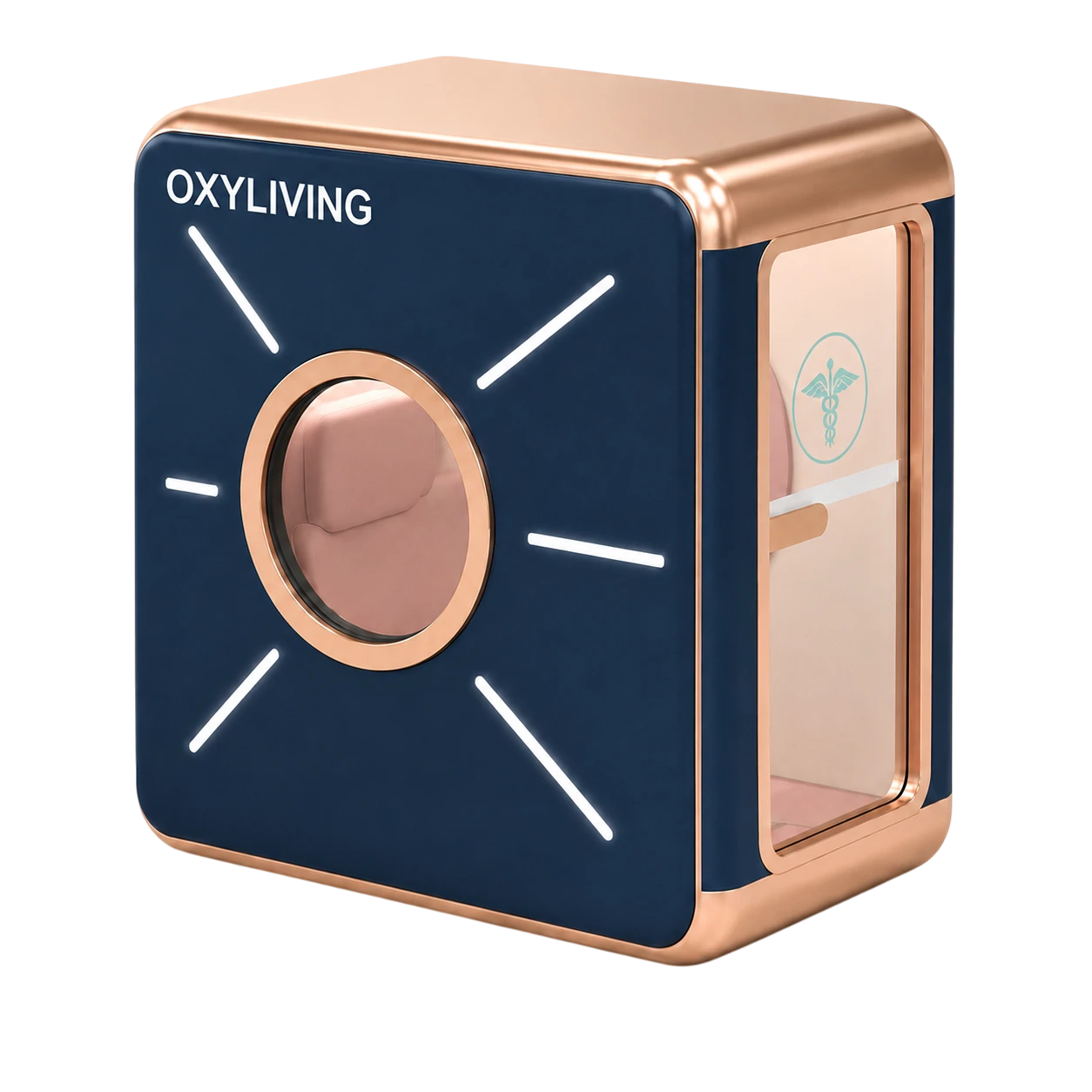Kagan oxygen chamber by Oxyliving in Sapphire Blue — walk-in cabin design
