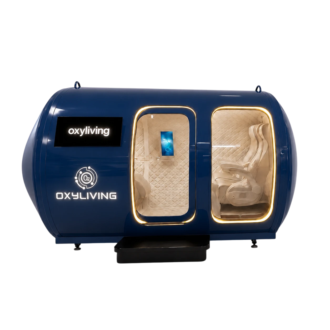 Taragay oxygen chamber by Oxyliving in Sapphire Blue — four-person group chamber